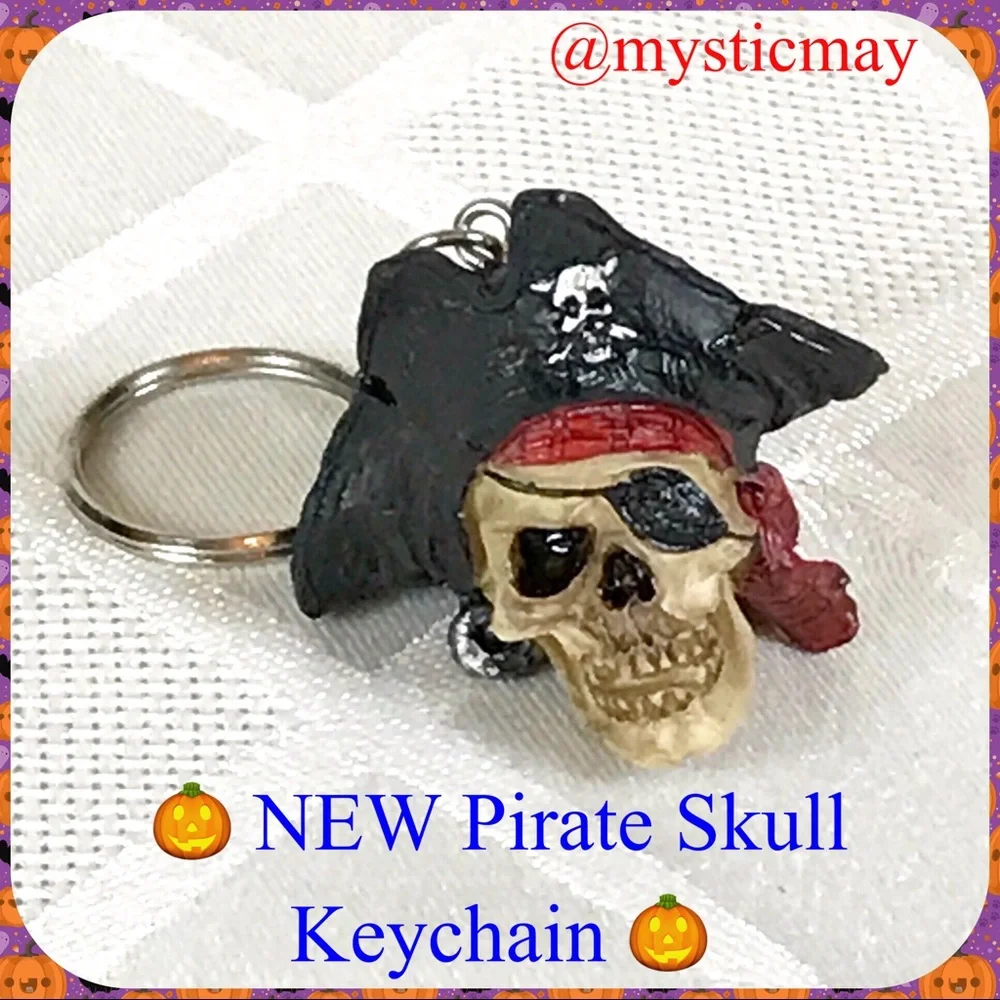 NEW 3” Resin Buccaneer PIRATE SKULL KEY CHAIN Ring Fob Skeleton Bag Charm